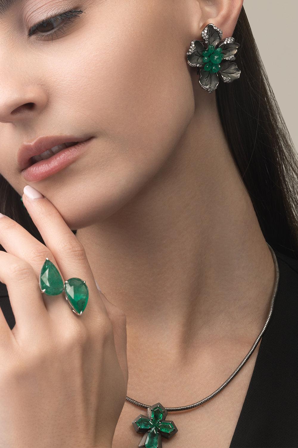Emerald Botanica Earrings-BLACK GOLD-JEWELRYFINE JEWELEARRING-PIRANESI
