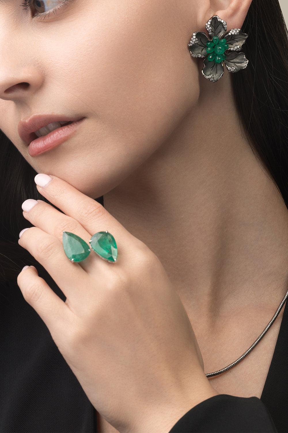 Emerald Botanica Earrings-BLACK GOLD-JEWELRYFINE JEWELEARRING-PIRANESI