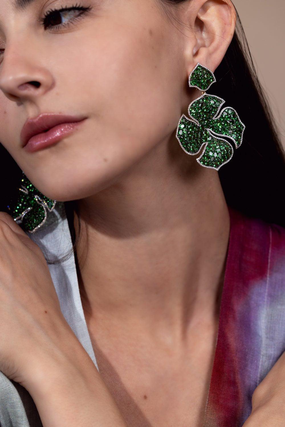 PIRANESI-Mosaique Large Floral Earrings-BLACK GOLD