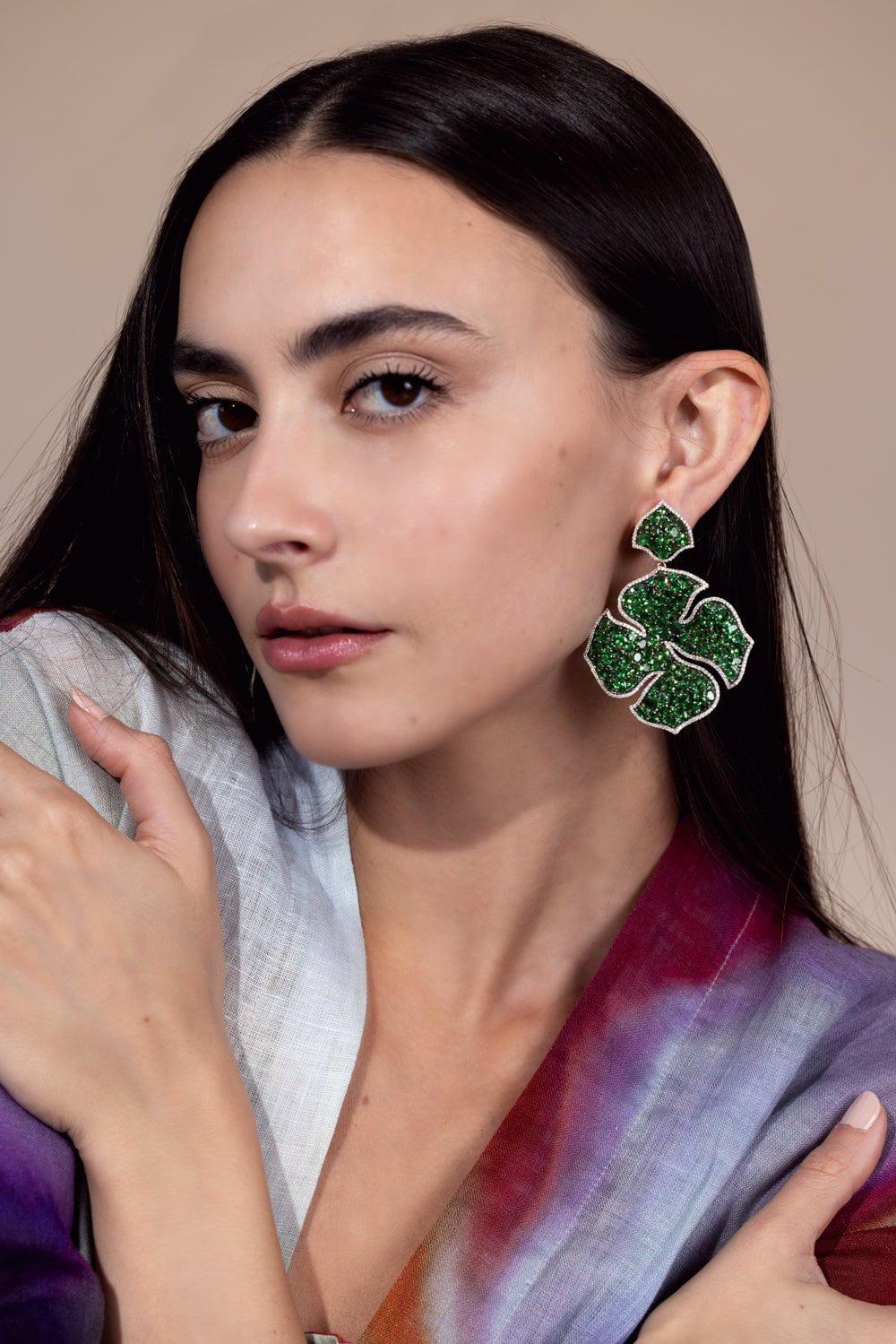 PIRANESI-Mosaique Large Floral Earrings-BLACK GOLD