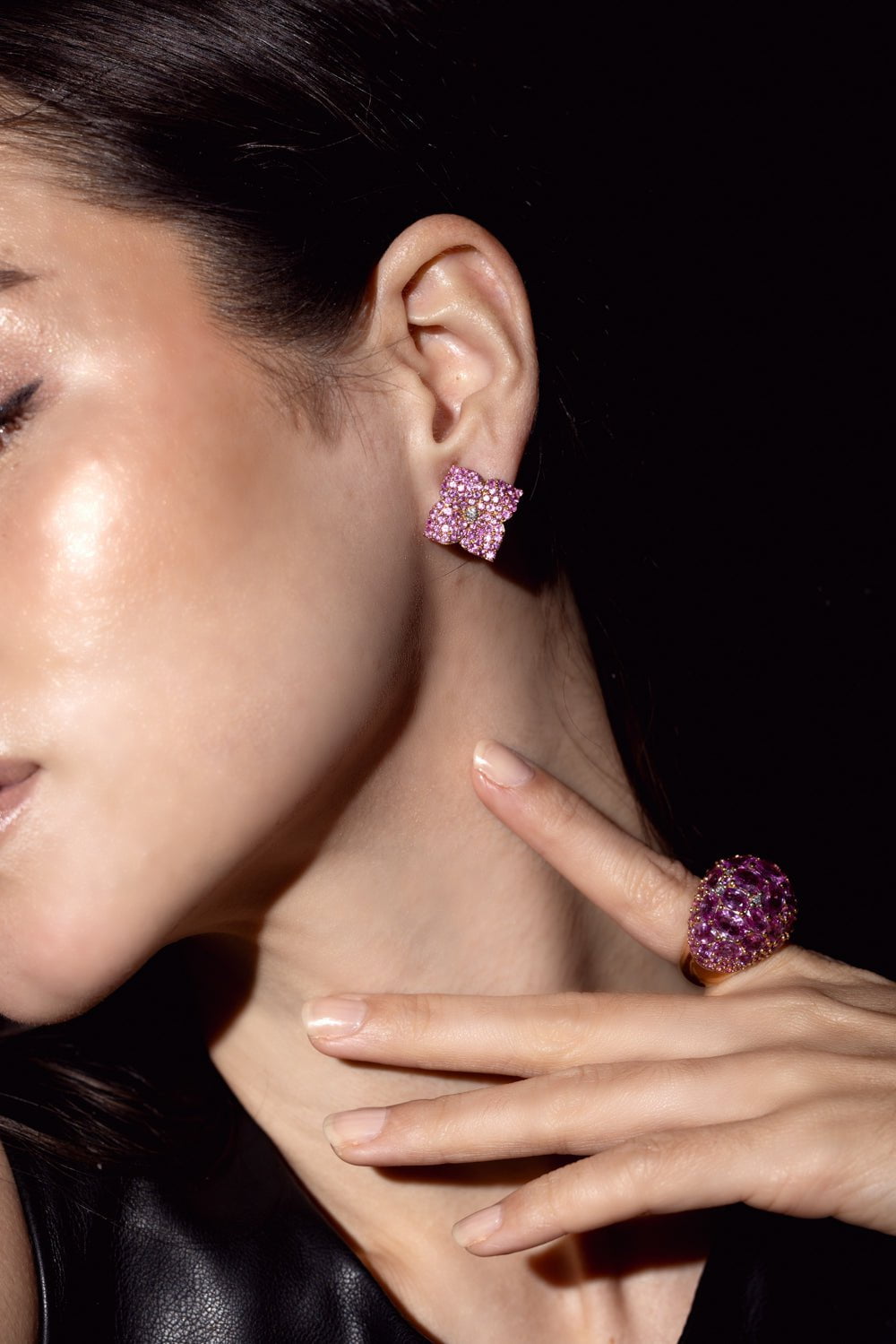 PIRANESI-Pink Sapphire Small Mosaique Flower Earrings-PINKGOLD