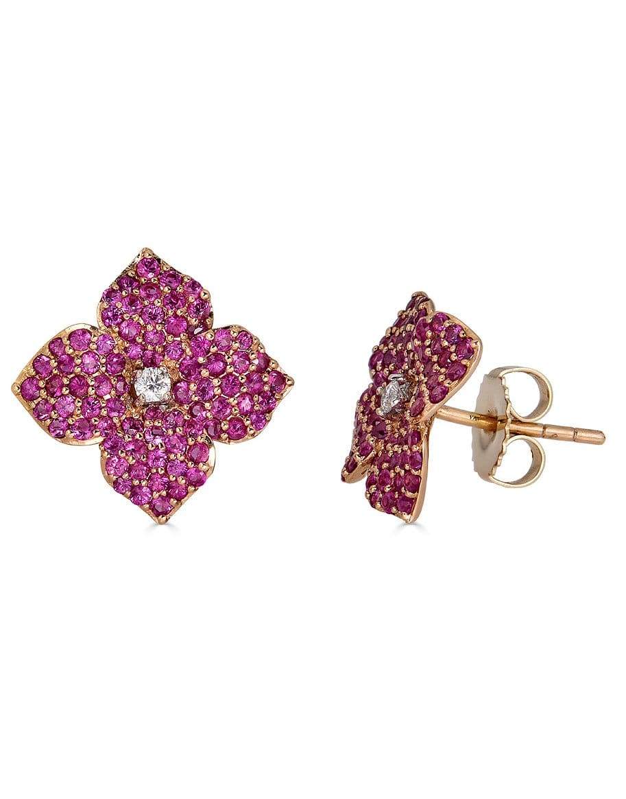 PIRANESI-Pink Sapphire Small Mosaique Flower Earrings-PINKGOLD