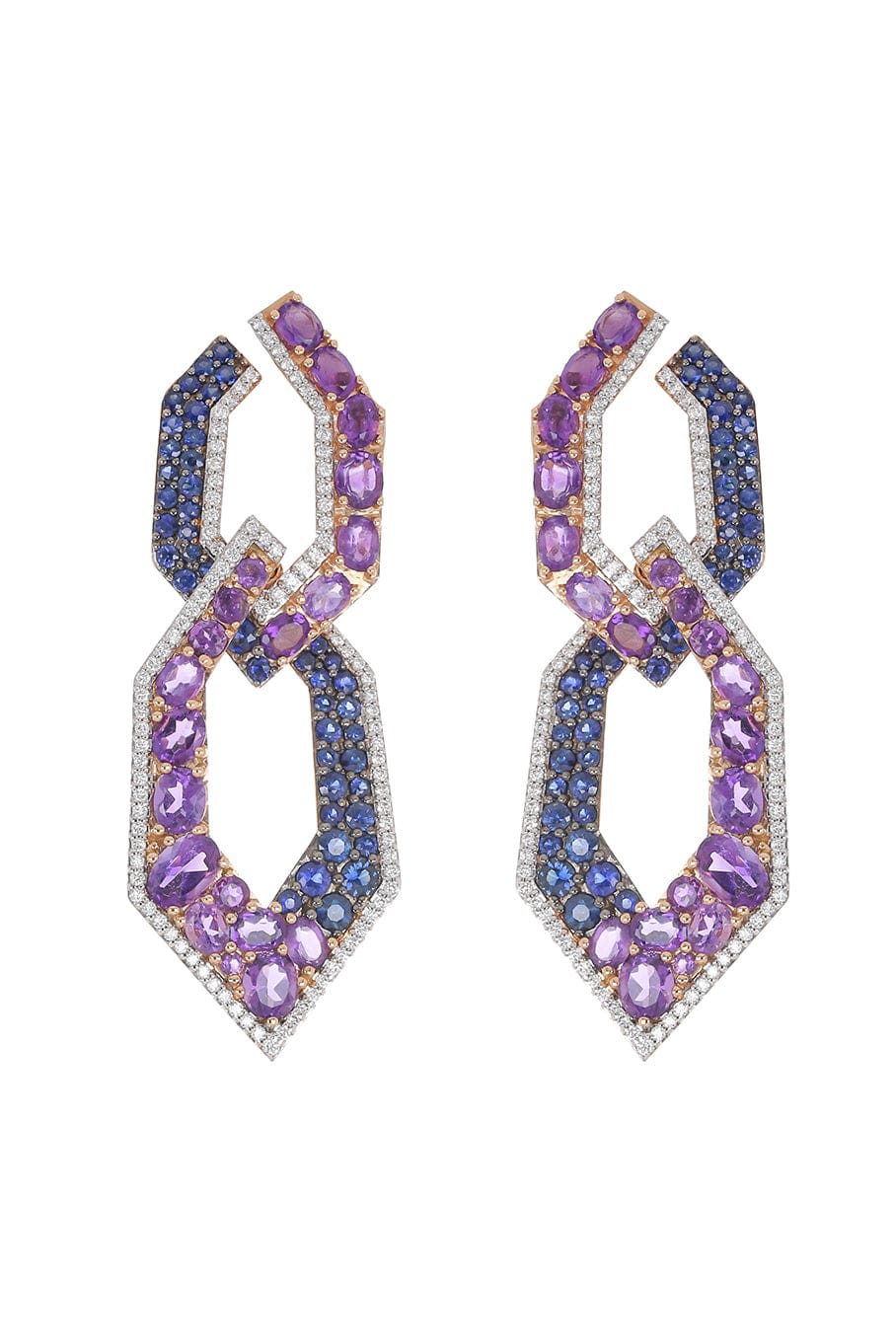 PIRANESI-Amethyst and Blue Sapphire Link Earrings-ROSE GOLD