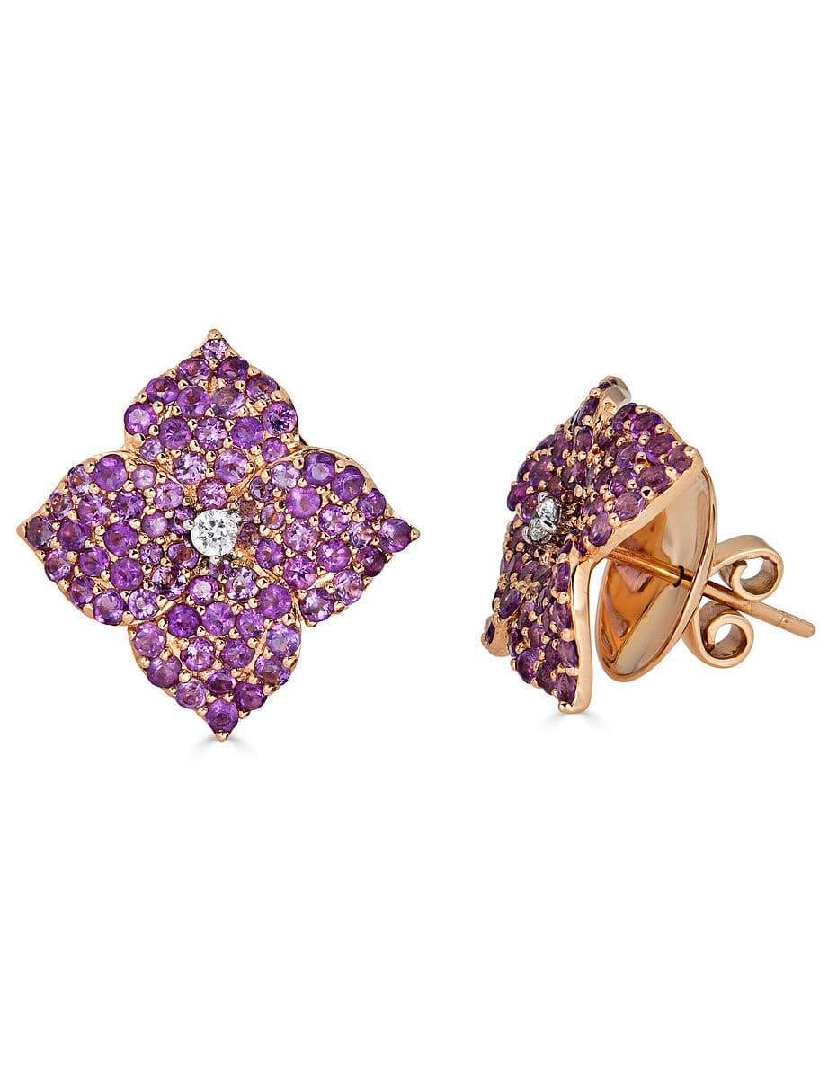 PIRANESI-Amethyst Small Mosaique Flower Earrings-ROSE GOLD