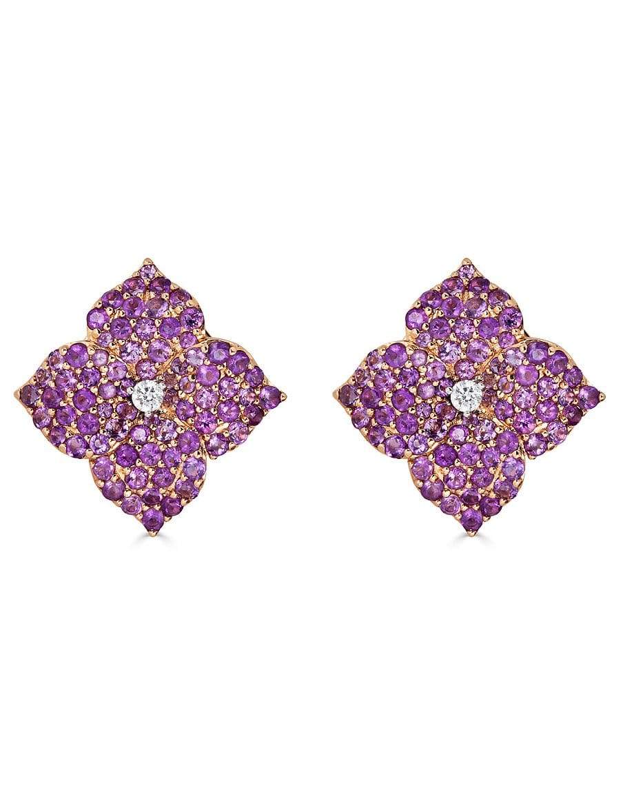 PIRANESI-Amethyst Small Mosaique Flower Earrings-ROSE GOLD