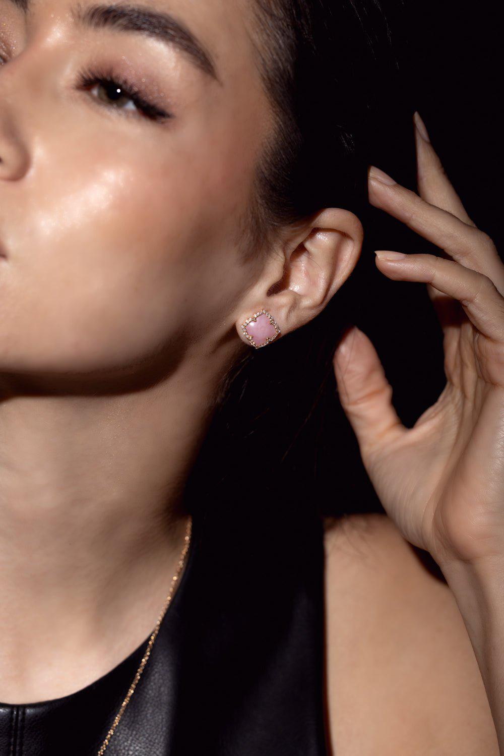 PIRANESI-Carved Opal Stud Earrings-ROSE GOLD