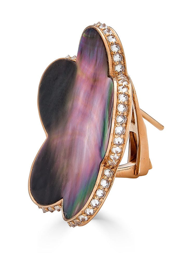 PIRANESI-Large Black Mother of Pearl Flower Earrings-ROSE GOLD