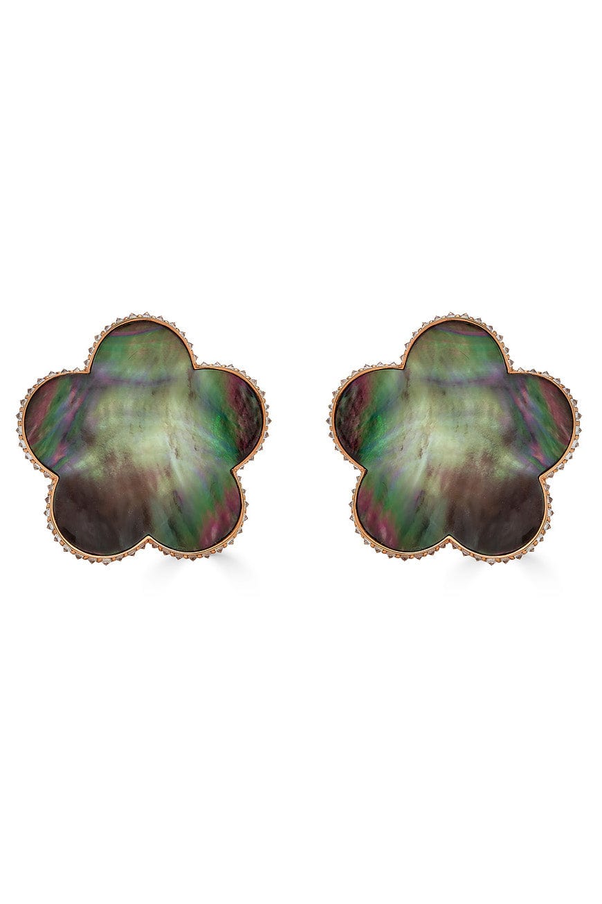 PIRANESI-Large Black Mother of Pearl Flower Earrings-ROSE GOLD