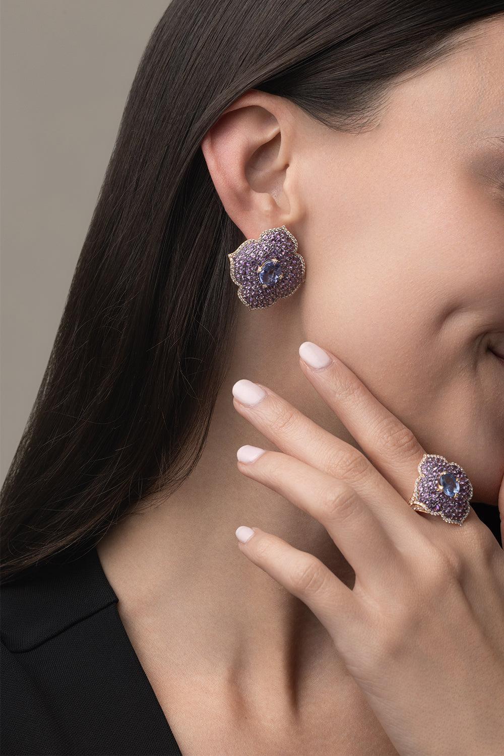 Large Pasha Sapphire Amethyst Earrings-ROSE GOLD-JEWELRYFINE JEWELEARRING-PIRANESI