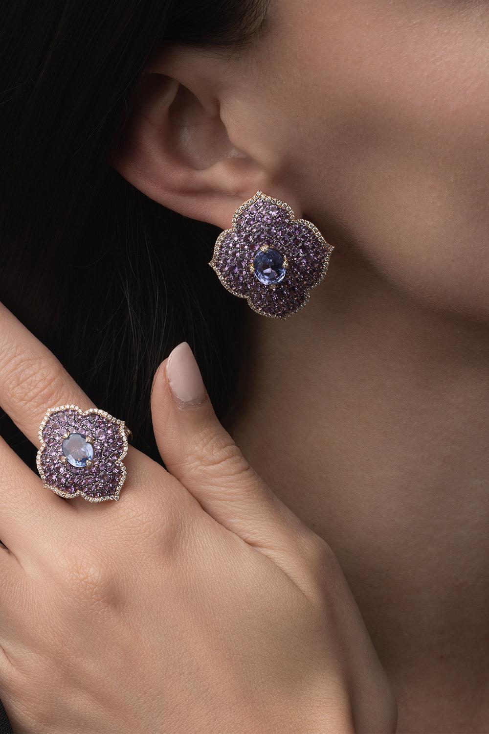 Large Pasha Sapphire Amethyst Earrings-ROSE GOLD-JEWELRYFINE JEWELEARRING-PIRANESI