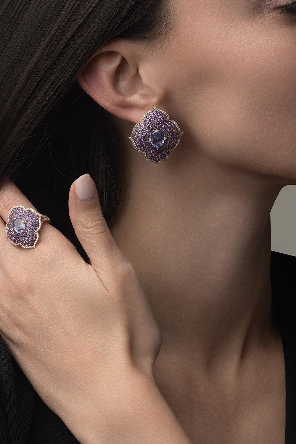 Large Pasha Sapphire Amethyst Earrings-ROSE GOLD-JEWELRYFINE JEWELEARRING-PIRANESI