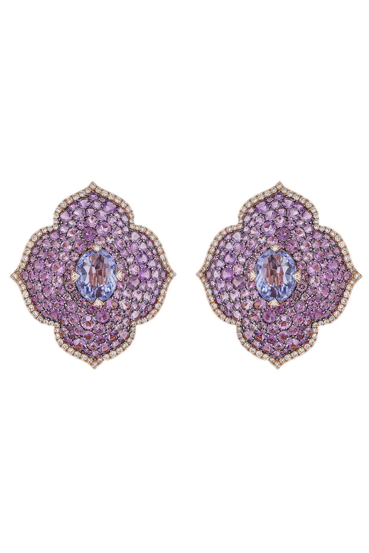 Large Pasha Sapphire Amethyst Earrings-ROSE GOLD-JEWELRYFINE JEWELEARRING-PIRANESI