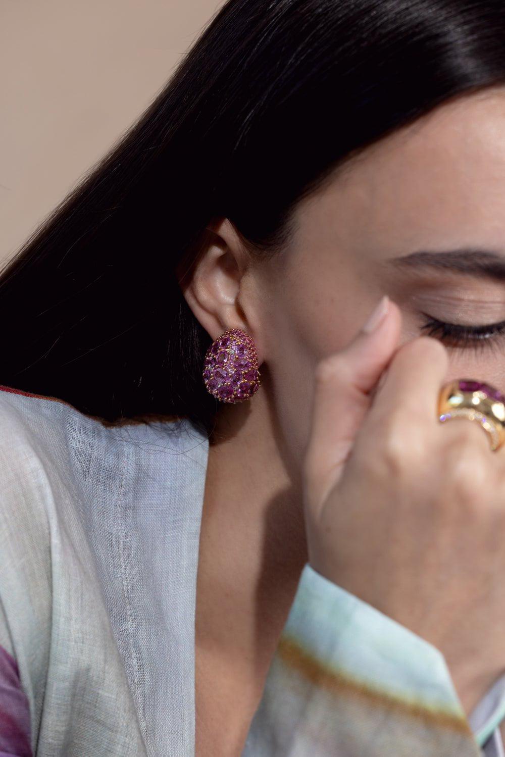 PIRANESI-Mosaique Button Earrings-ROSE GOLD