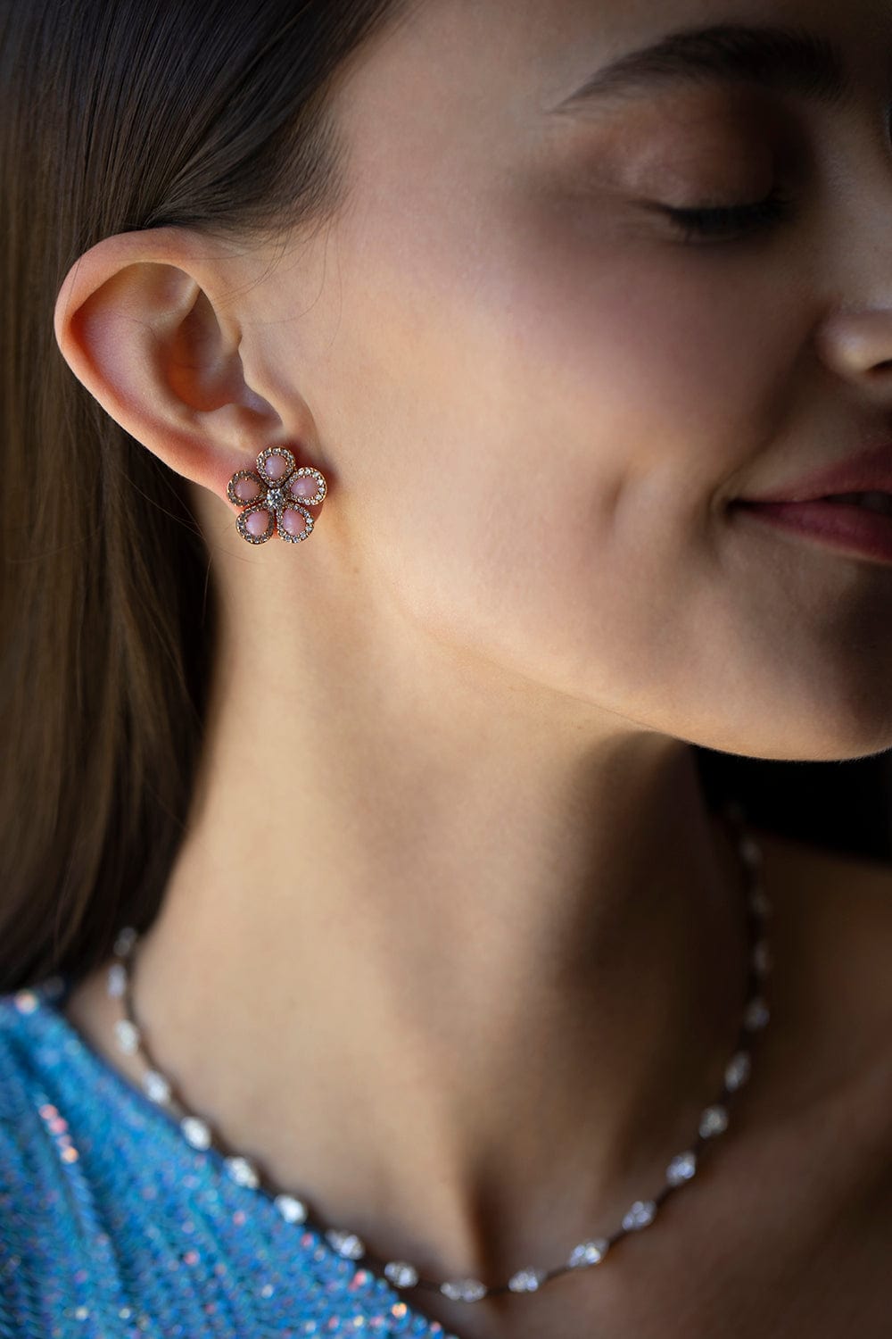 PIRANESI-Opal and Diamond Flower Earrings-ROSE GOLD