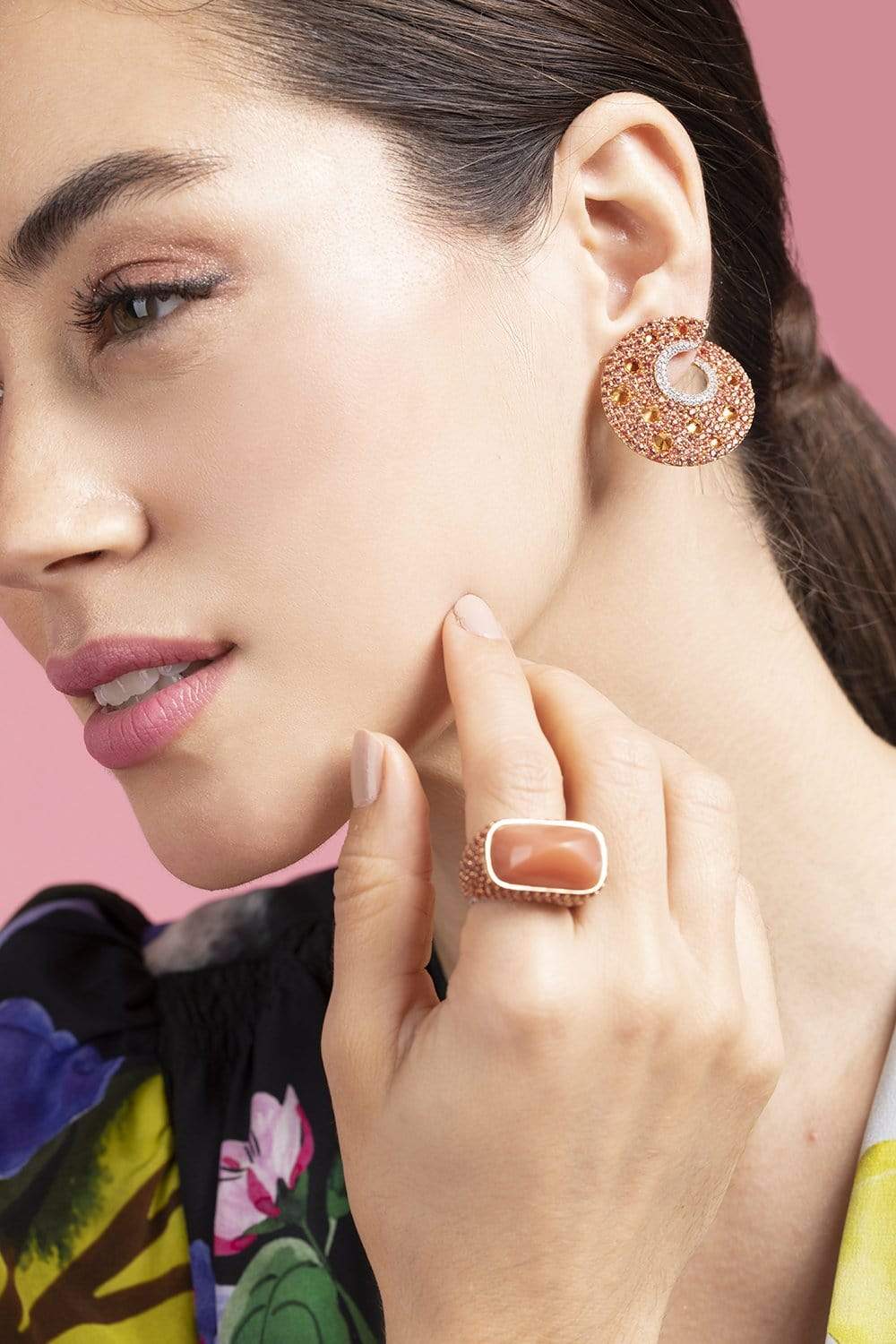 PIRANESI-Orange Sapphire and Diamond Earrings-ROSE GOLD