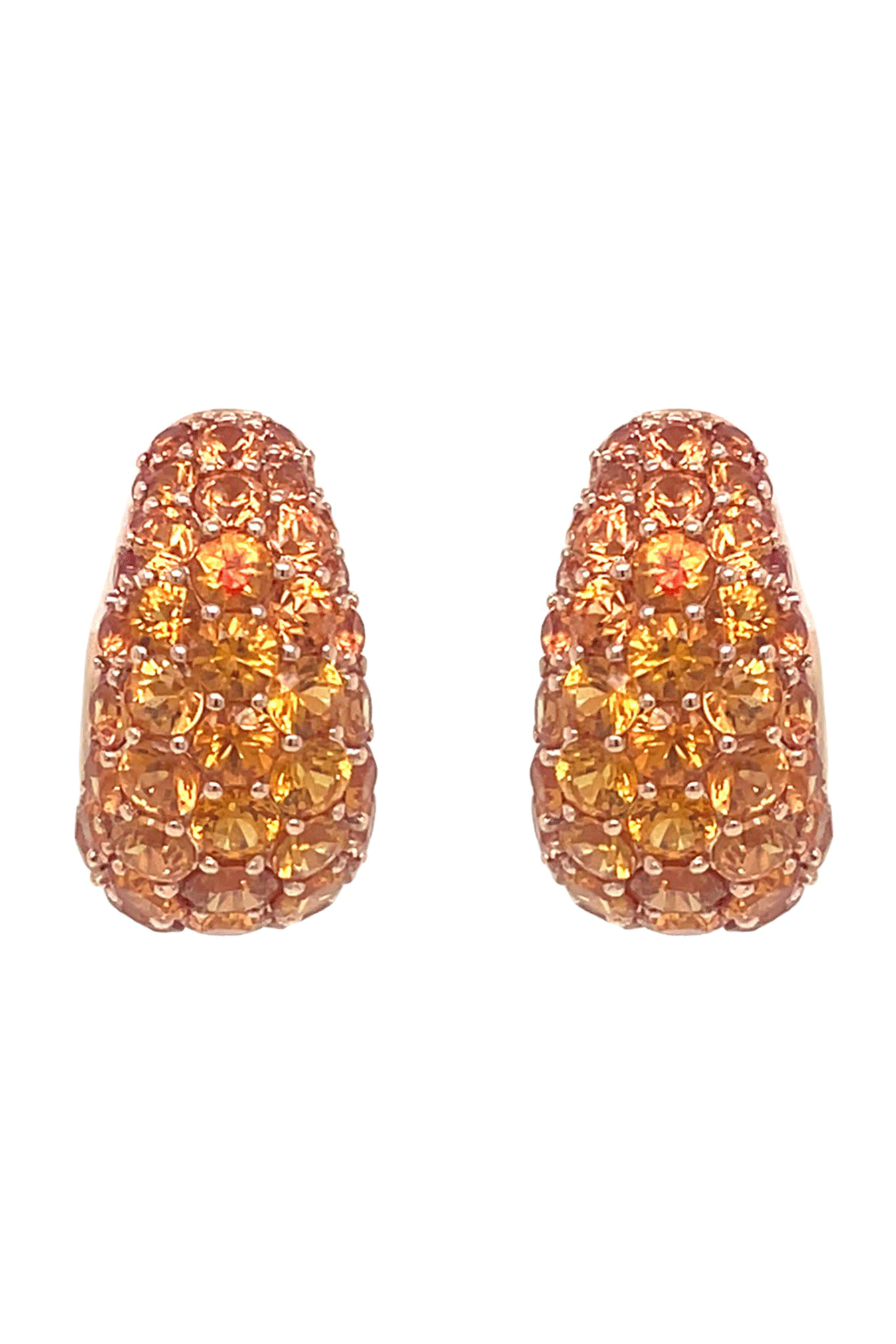 Orange Sapphire Dome Huggie Earrings-ROSE GOLD-JEWELRYFINE JEWELEARRING-PIRANESI