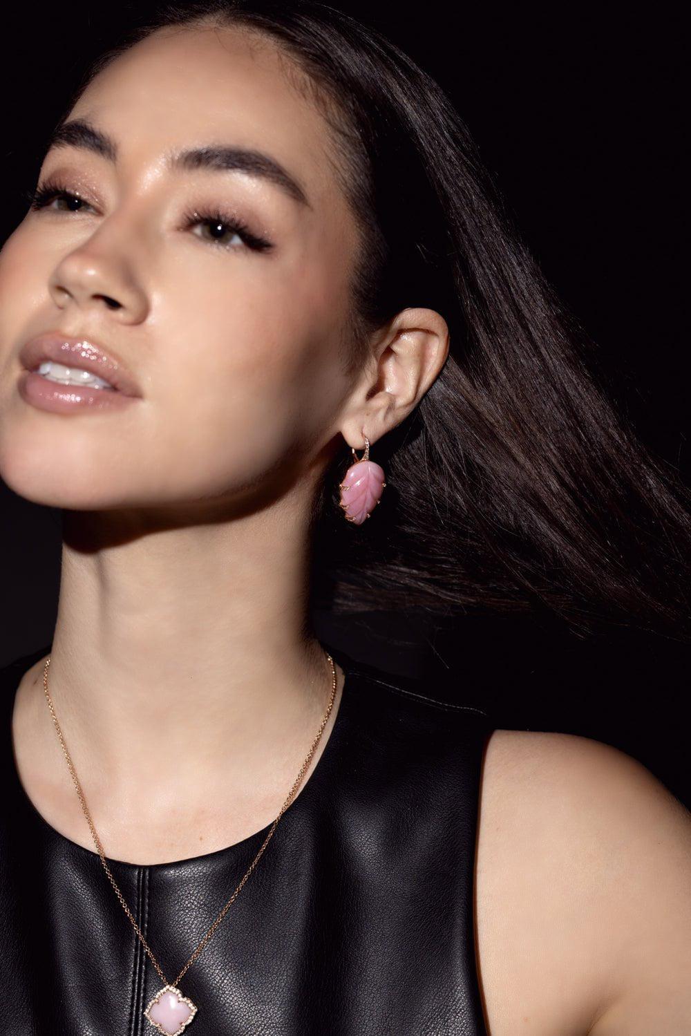 PIRANESI-Pink Opal Leaf Earrings-ROSE GOLD
