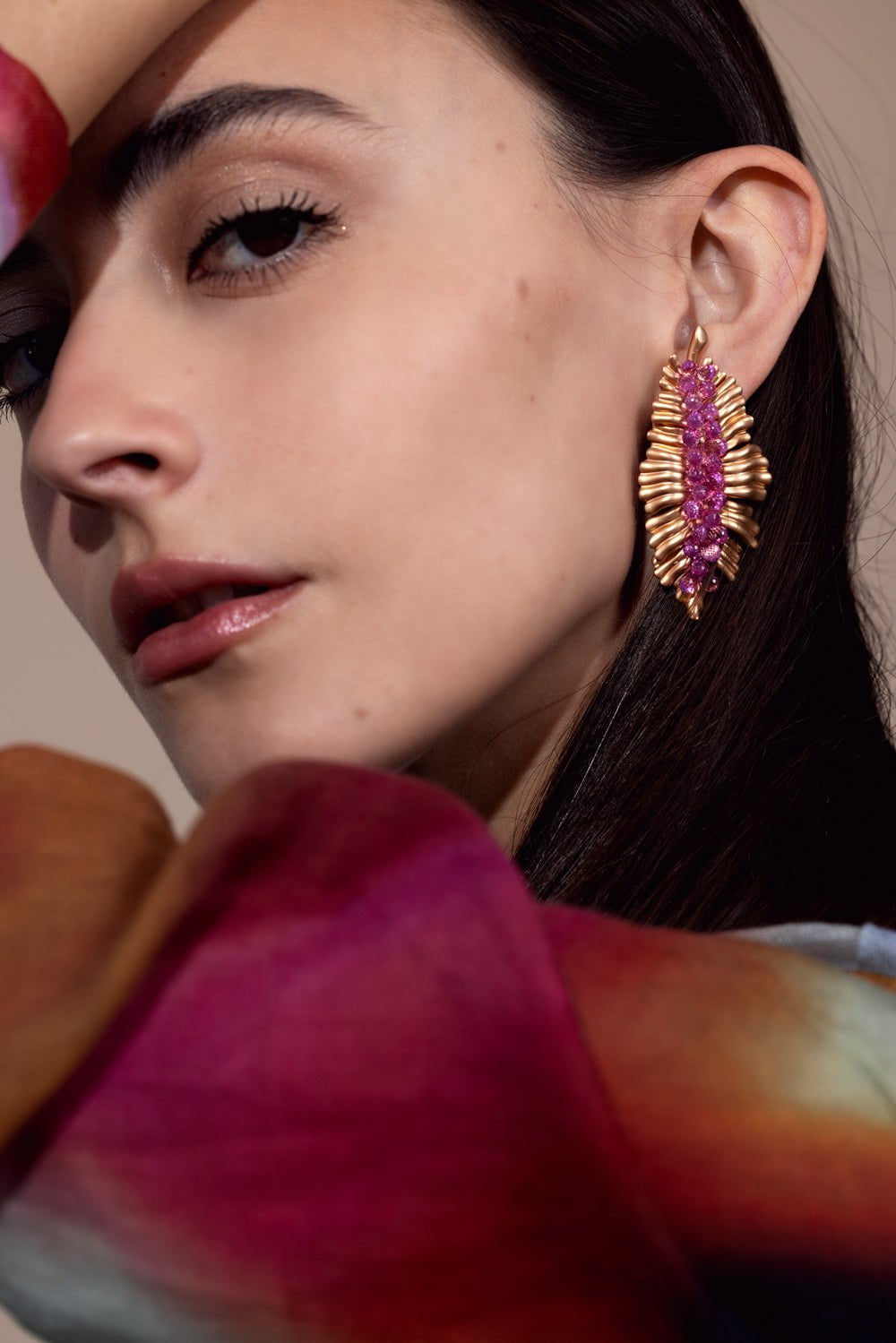 PIRANESI-Pink Sapphire Briolette Leaf Earrings-ROSE GOLD