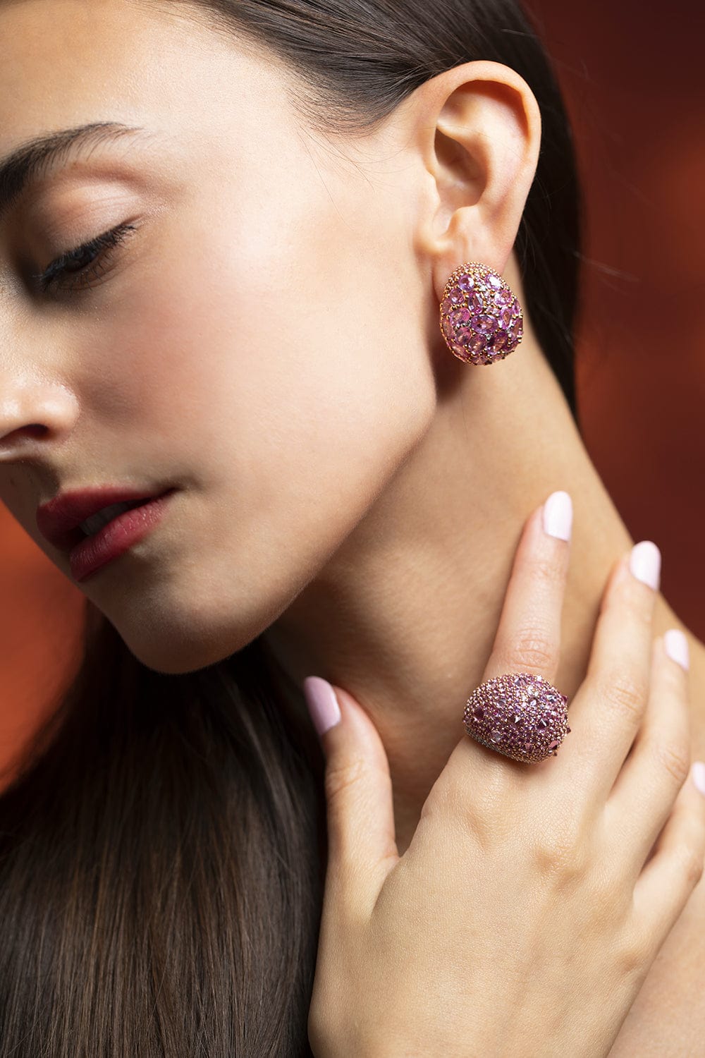 PIRANESI-Pink Sapphire Dome Earrings-ROSE GOLD