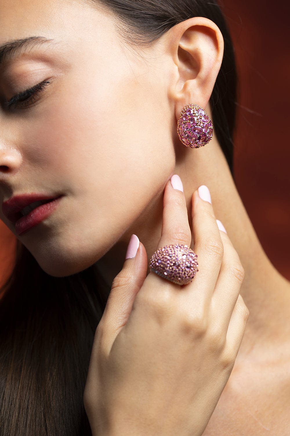 PIRANESI-Pink Sapphire Dome Earrings-ROSE GOLD