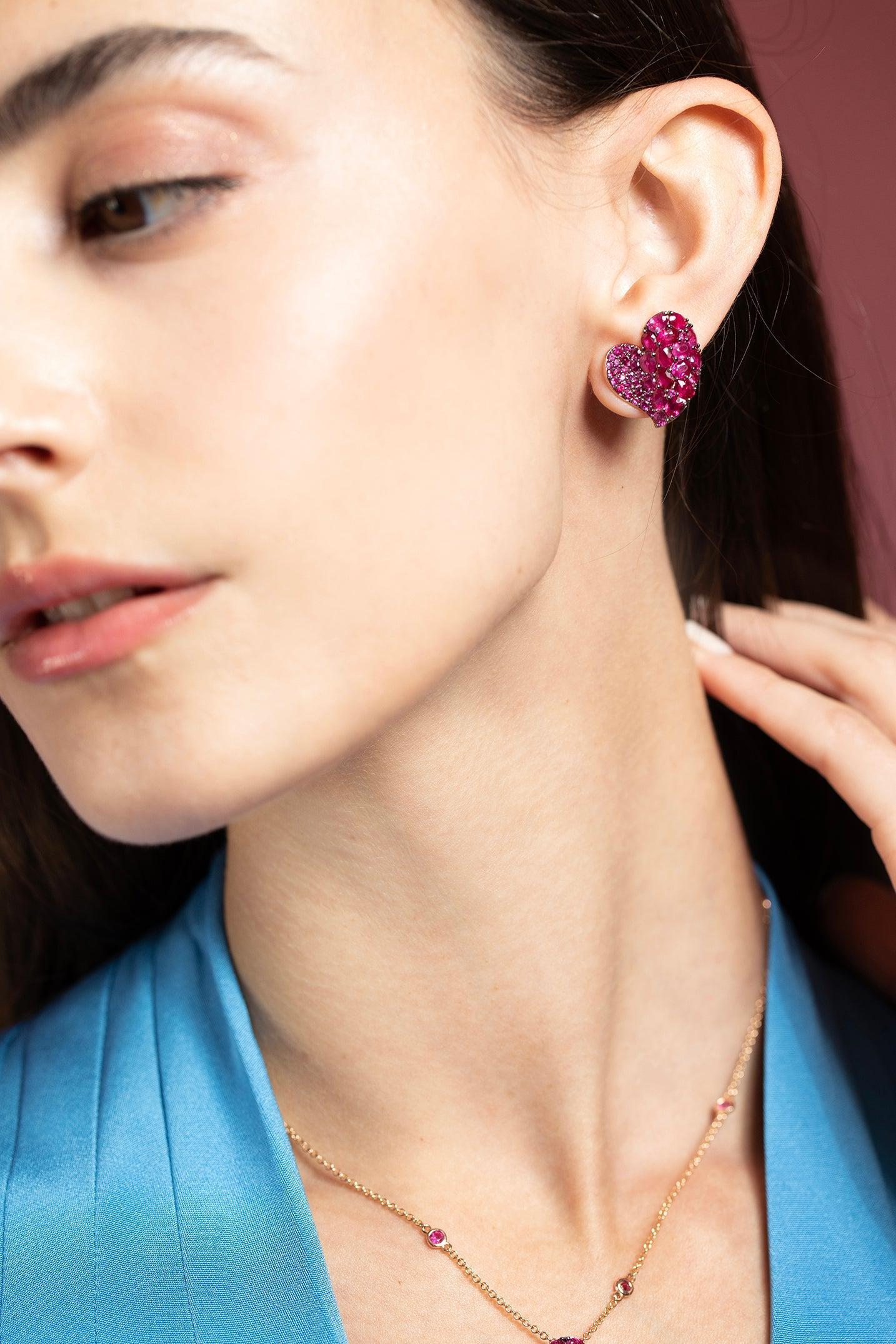 PIRANESI-Pink Sapphire Medium Heart Earrings-ROSE GOLD