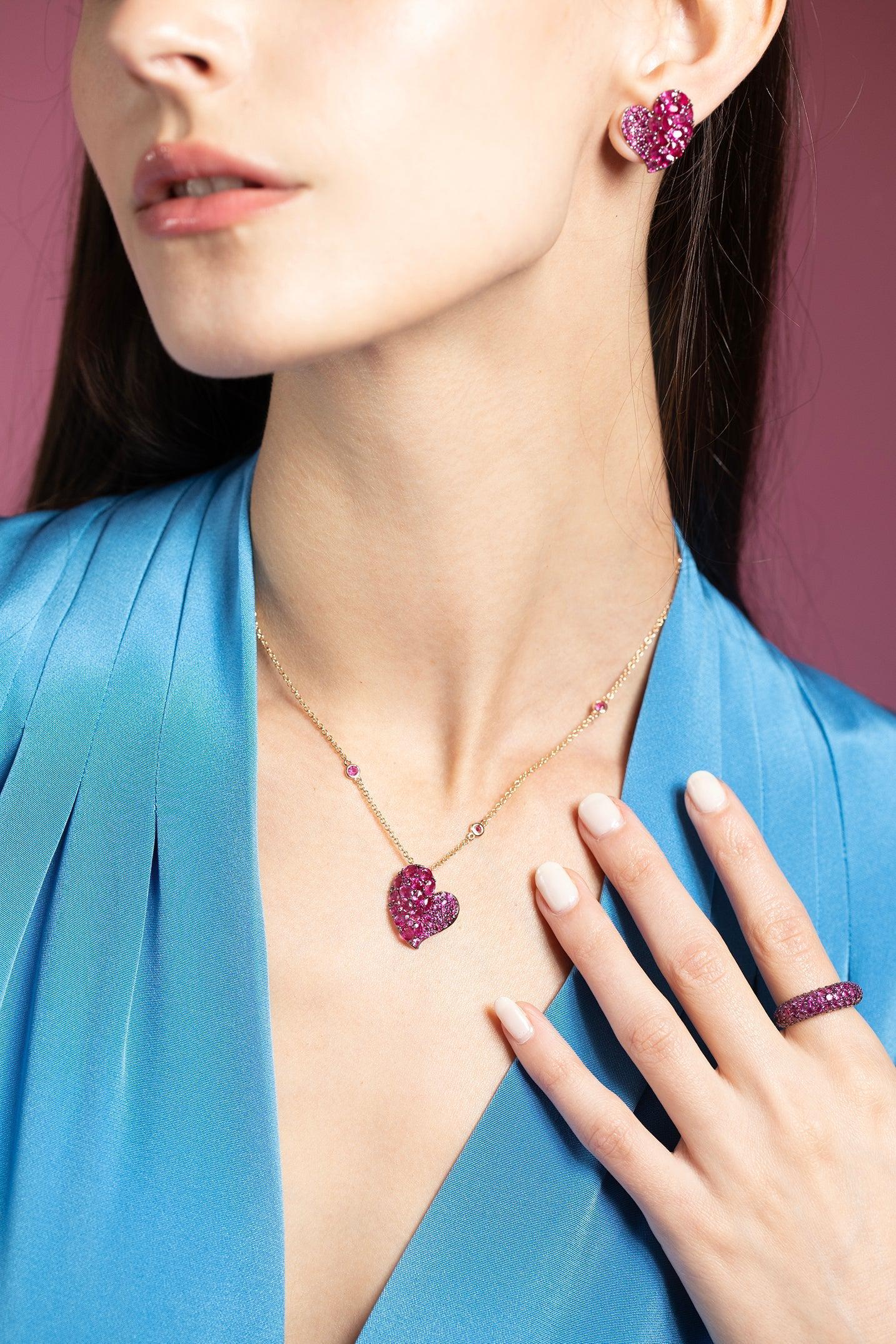 PIRANESI-Pink Sapphire Medium Heart Earrings-ROSE GOLD