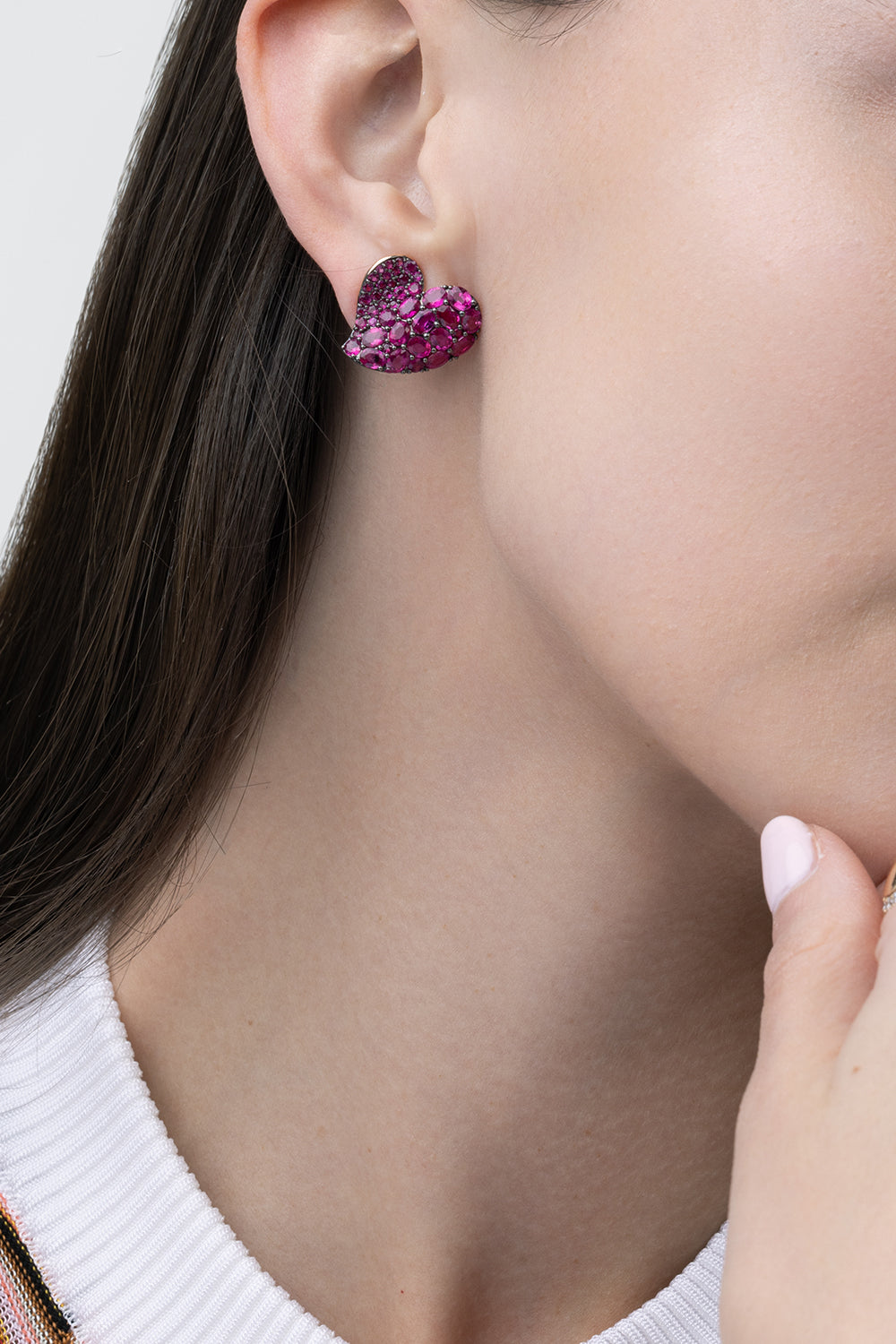 Pink Sapphire Medium Heart Wave Earrings-ROSE GOLD-JEWELRYFINE JEWELEARRING-PIRANESI