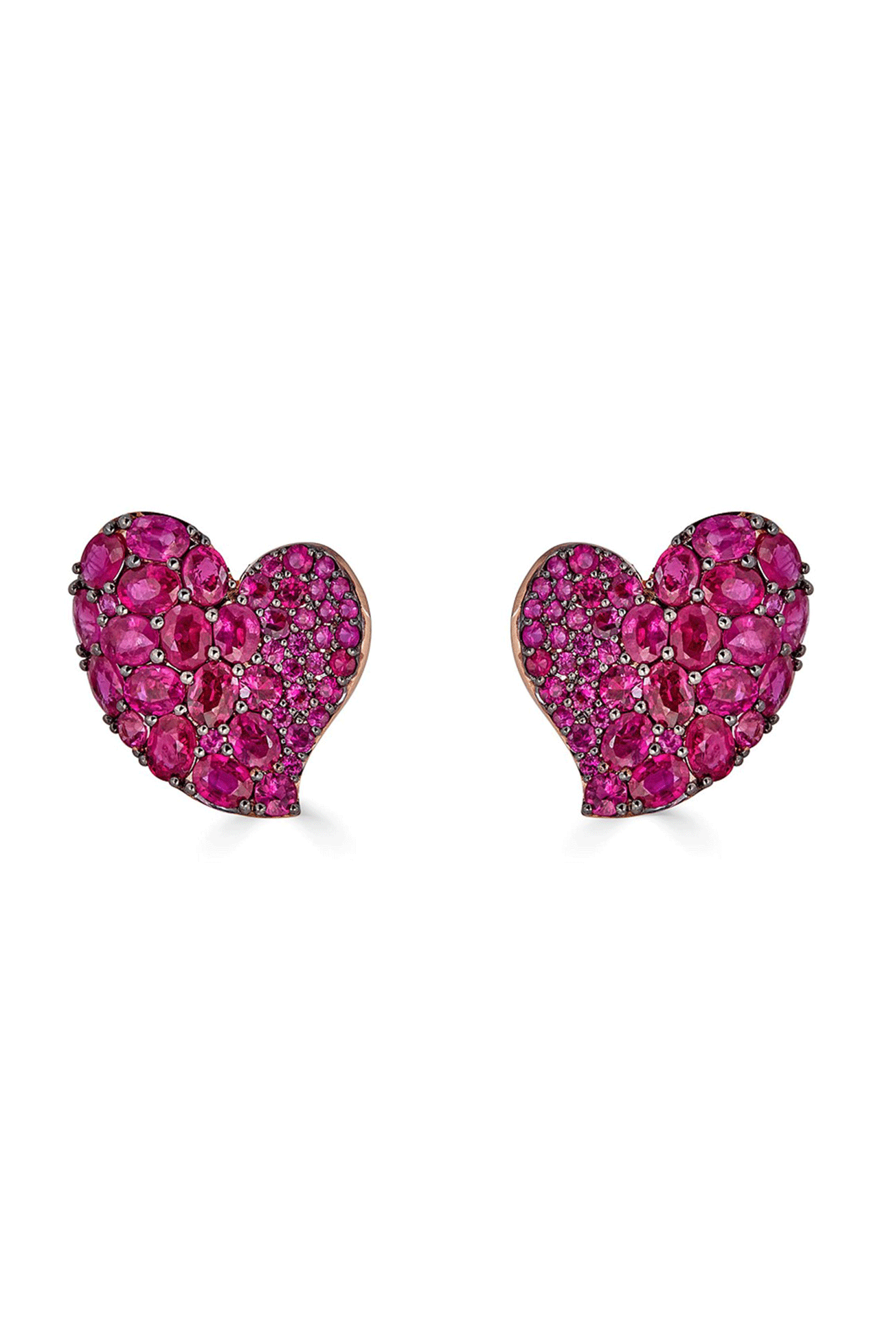 Pink Sapphire Medium Heart Wave Earrings-ROSE GOLD-JEWELRYFINE JEWELEARRING-PIRANESI