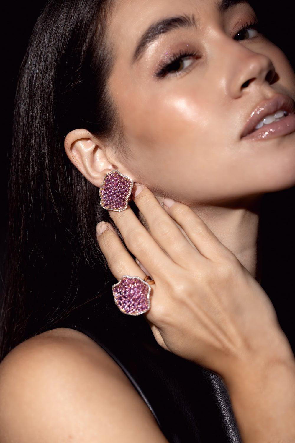 PIRANESI-Round Pink Sapphire Earrings-ROSE GOLD