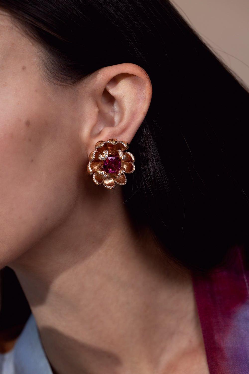PIRANESI-Rubelite Lotus Flower Earrings-ROSE GOLD