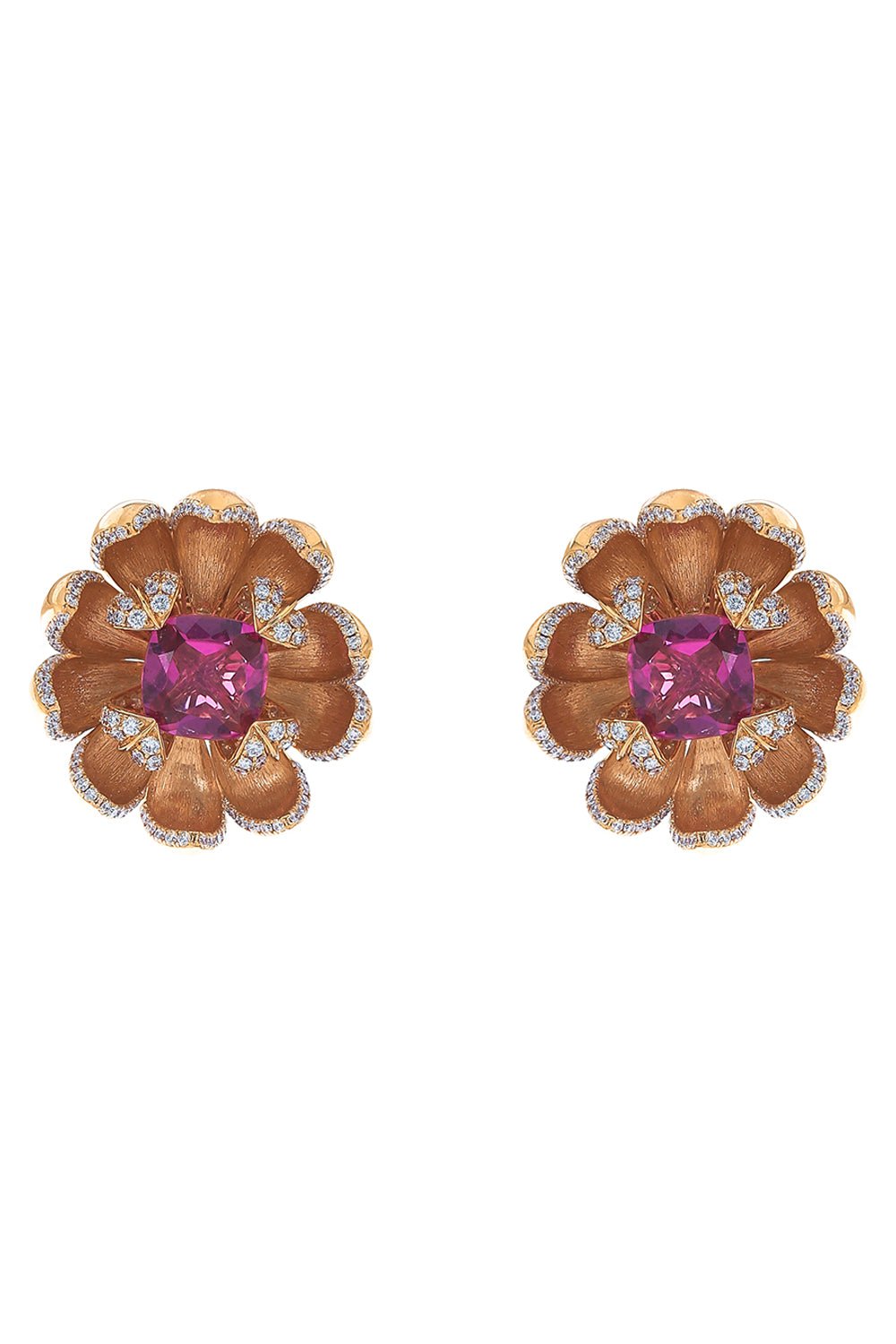 PIRANESI-Rubelite Lotus Flower Earrings-ROSE GOLD