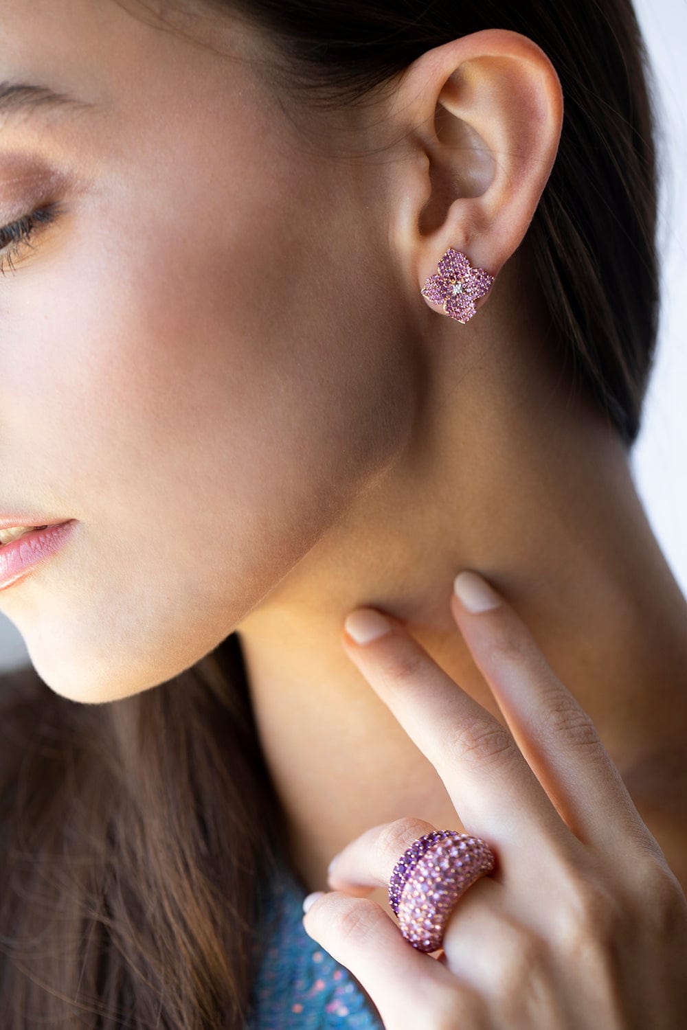 PIRANESI-Small Pink Sapphire Flower Earrings-ROSE GOLD