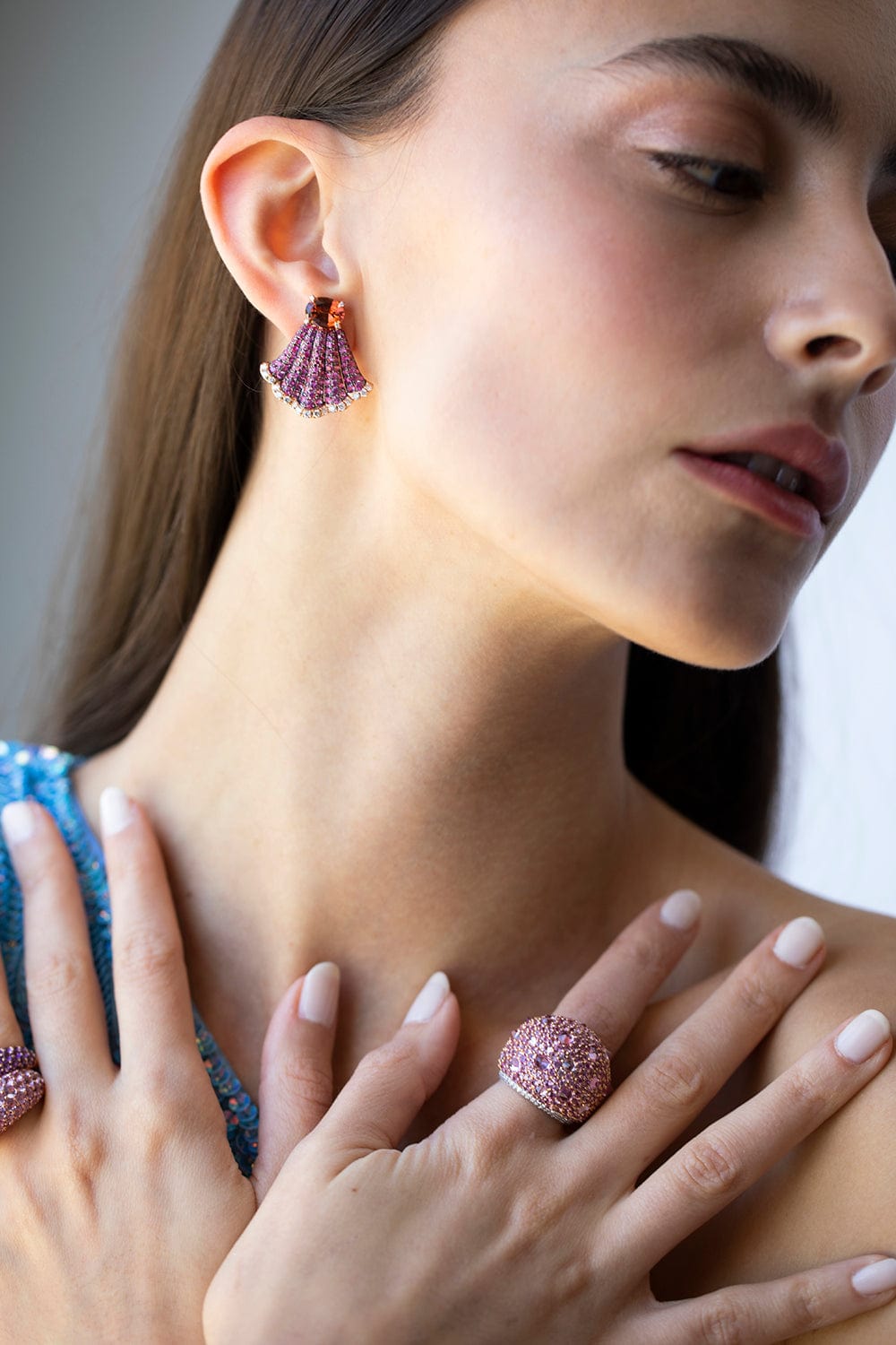 PIRANESI-Tourmaline and Sapphire Mix Match Earrings-ROSE GOLD