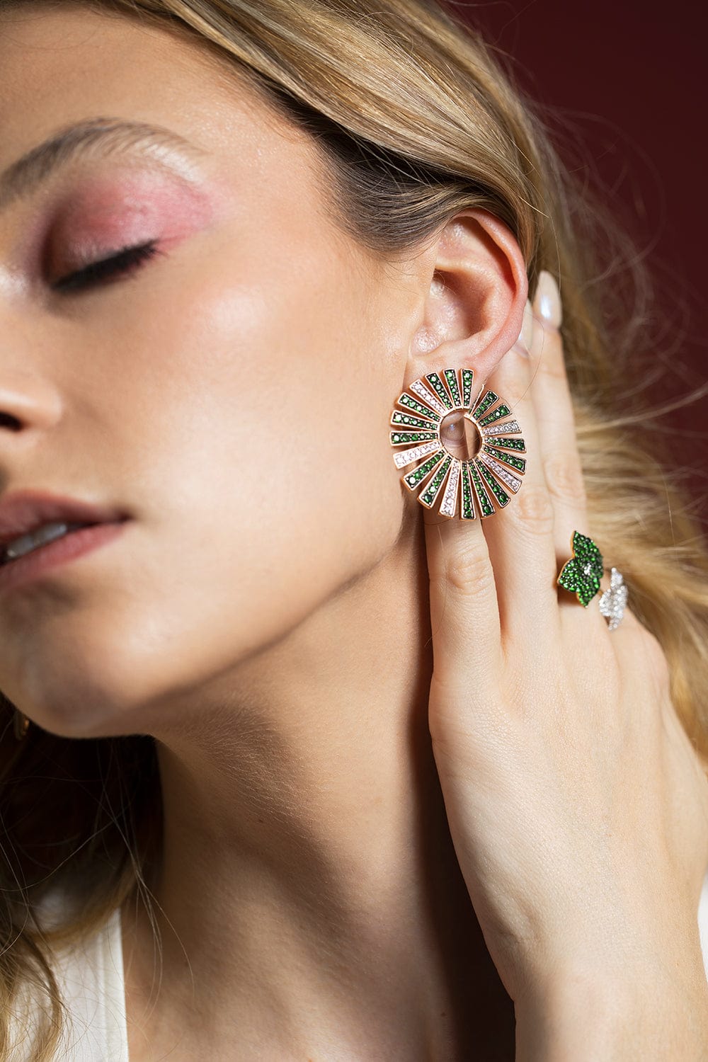 PIRANESI-Tsavorite and Diamond Fan Earrings-ROSE GOLD