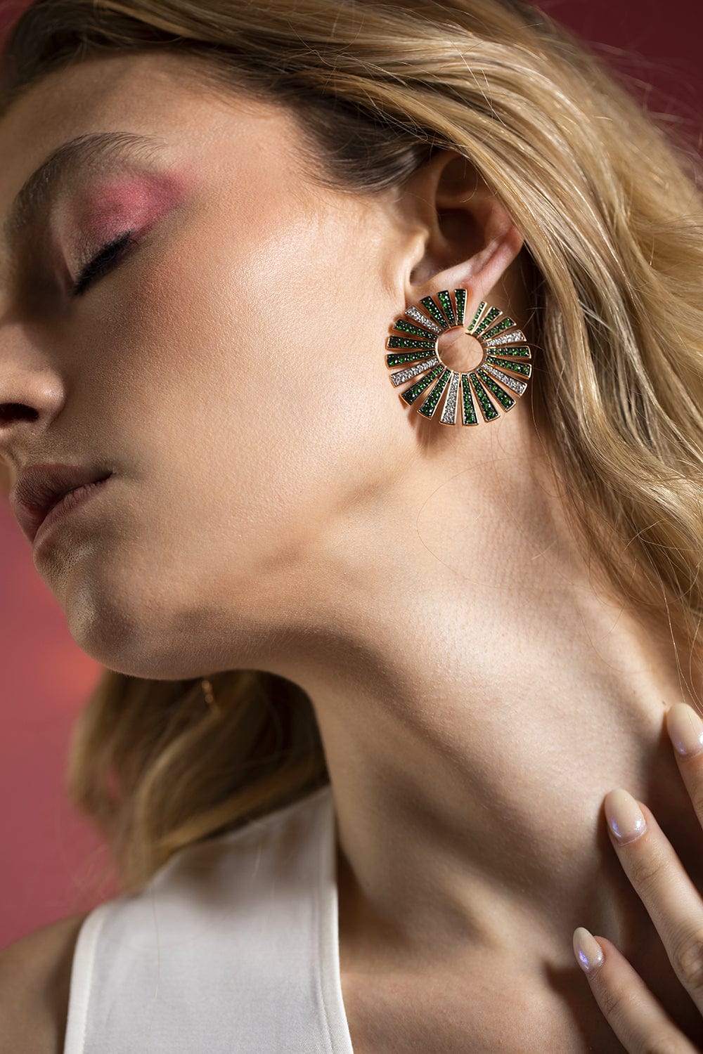 PIRANESI-Tsavorite and Diamond Fan Earrings-ROSE GOLD