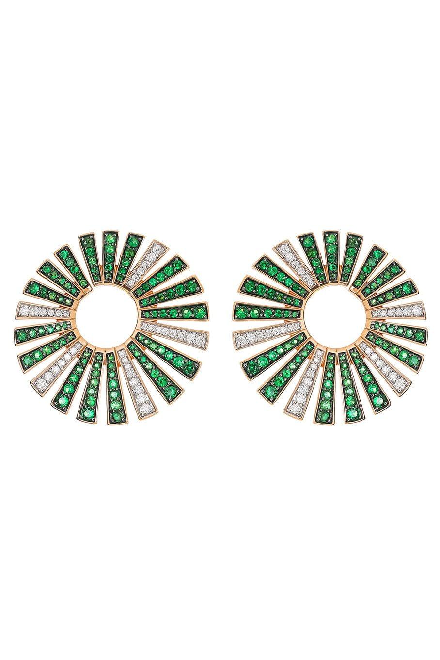 PIRANESI-Tsavorite and Diamond Fan Earrings-ROSE GOLD