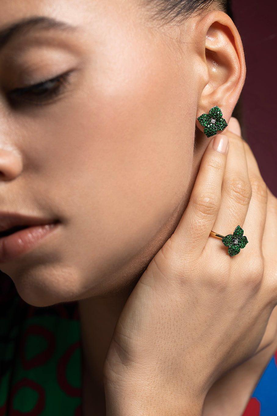 PIRANESI-Tsavorite Flower Earrings-ROSE GOLD