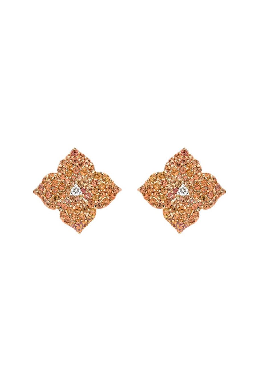 PIRANESI-Orange Sapphire Small Flower Stud Earrings-ROSE GOLD