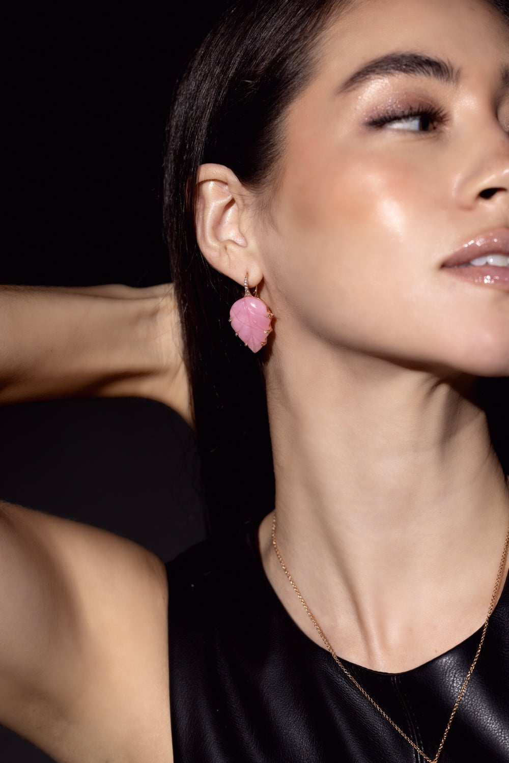 PIRANESI-Pink Opal Leaf Earrings-ROSE GOLD