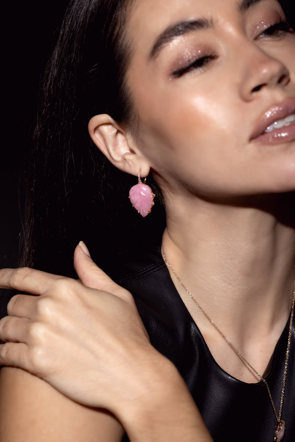 PIRANESI-Pink Opal Leaf Earrings-ROSE GOLD