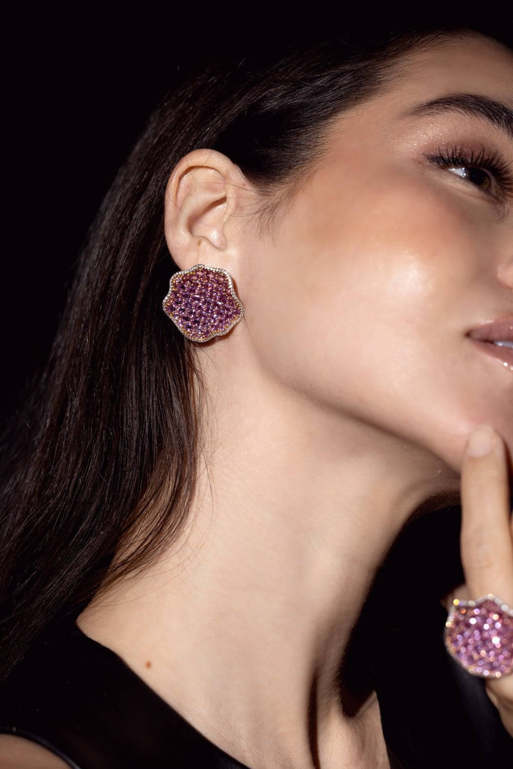 PIRANESI-Round Pink Sapphire Earrings-ROSE GOLD