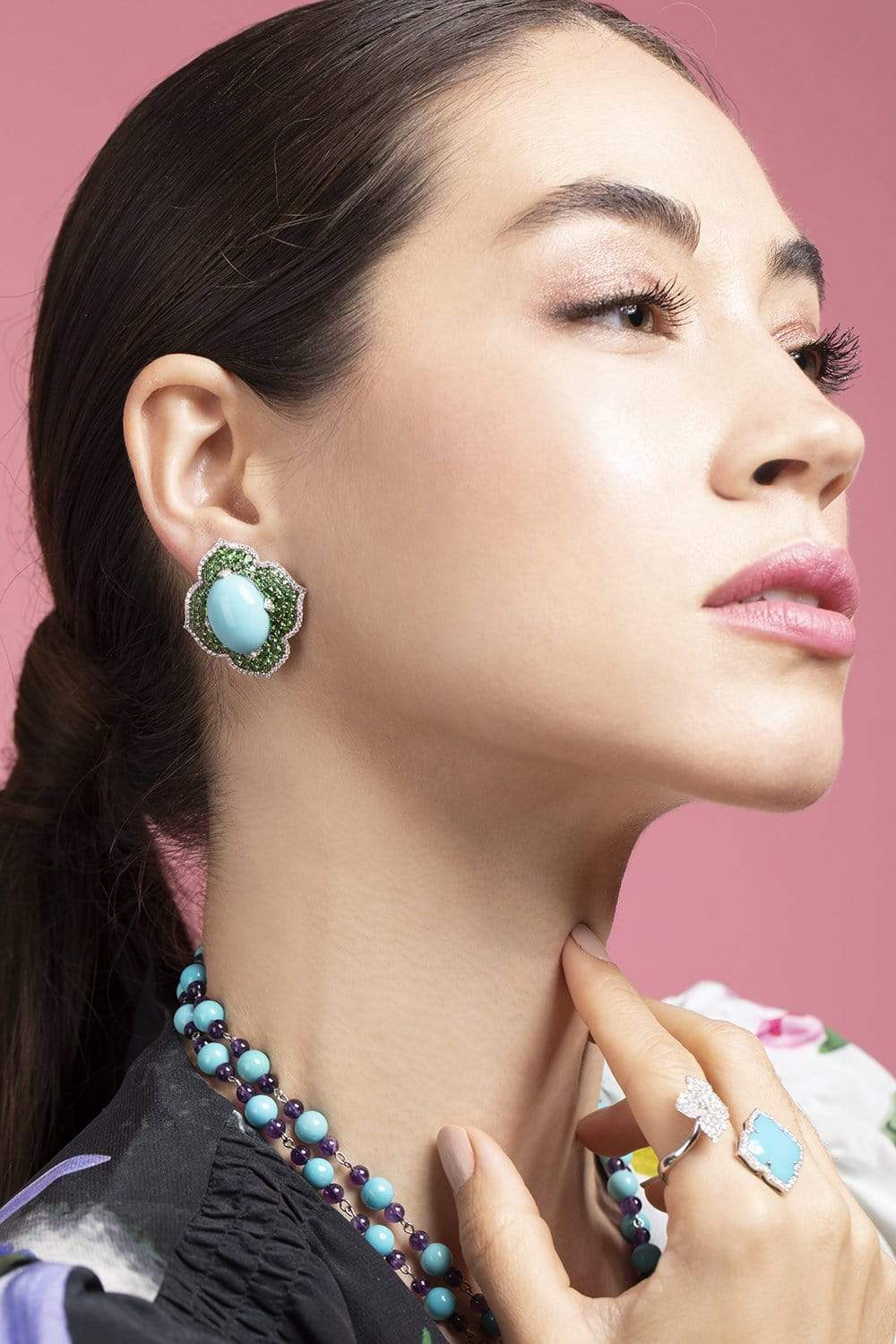 PIRANESI-Cabochon Turquoise Earrings-WHITE GOLD
