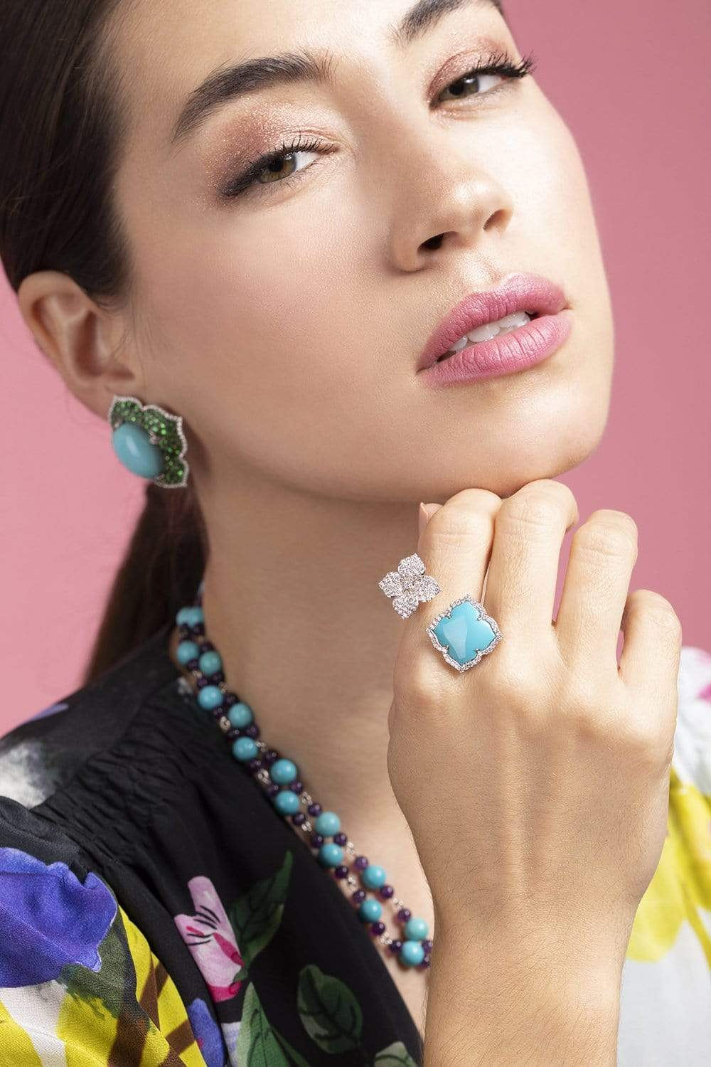 PIRANESI-Cabochon Turquoise Earrings-WHITE GOLD