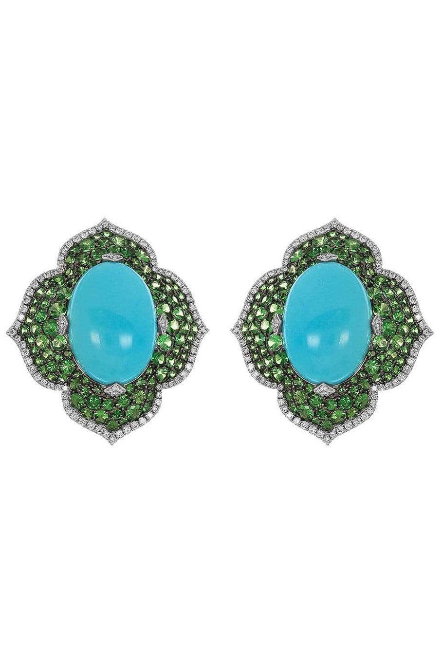 PIRANESI-Cabochon Turquoise Earrings-WHITE GOLD