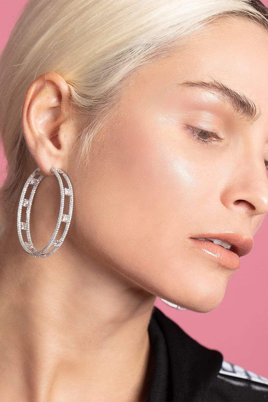 PIRANESI-Diamond Double Hoop Earrings-WHITE GOLD