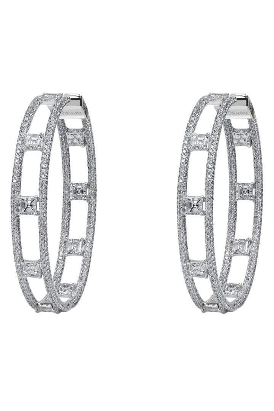 PIRANESI-Diamond Double Hoop Earrings-WHITE GOLD