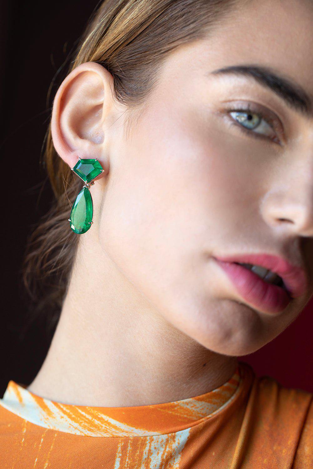 PIRANESI-Emerald Diamond Drop Earrings-WHITE GOLD