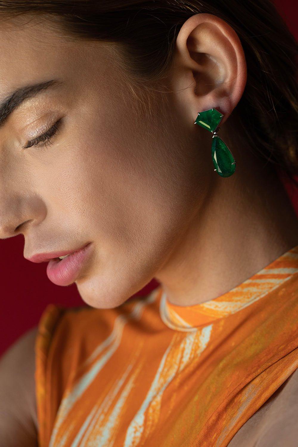 PIRANESI-Emerald Diamond Drop Earrings-WHITE GOLD