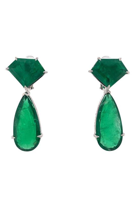 PIRANESI-Emerald Diamond Drop Earrings-WHITE GOLD
