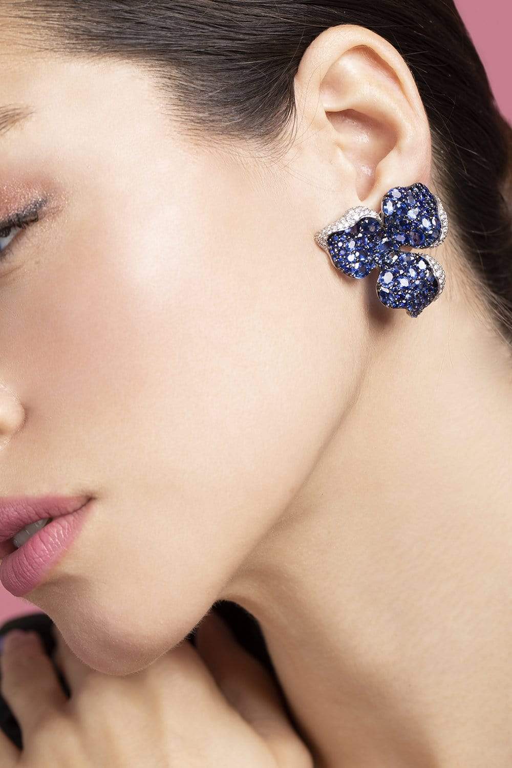 PIRANESI-Large Blue Sapphire Flower Earrings-WHITE GOLD